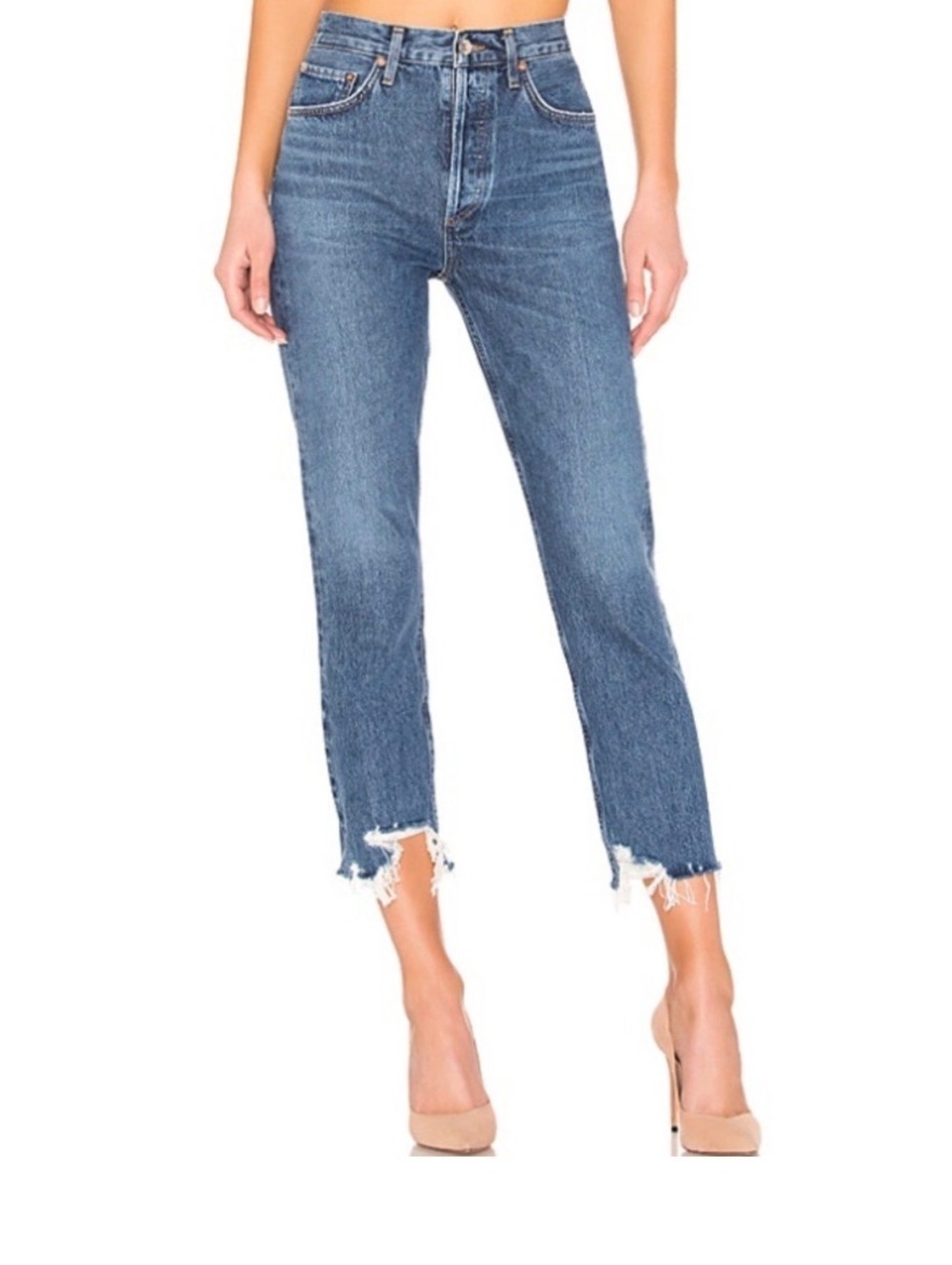 AGOLDE Riley High Rise Straight Crop Jeans Veto 26 Raw Chewed Hem